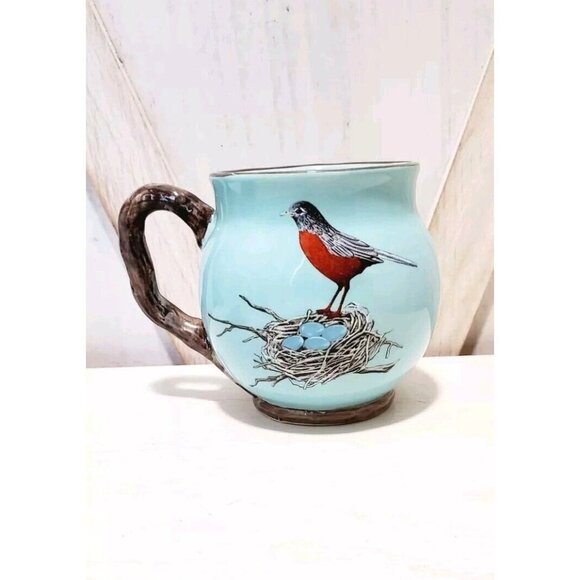 MWW Market Robin Bird Nest Egg Blue  Ceramic Easter Mug Branch Handle - Picture 2 of 5